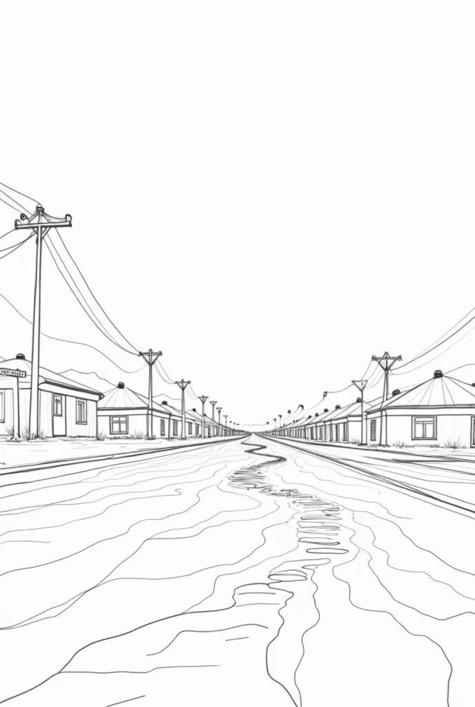 line drawing of reduced water flow on unpaved community