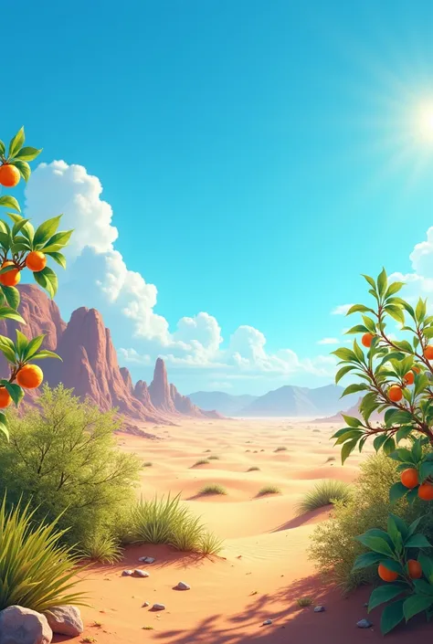 Create a desert and the blue sky for me 
And the plants are green fruits 