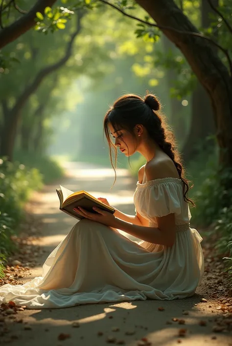 Hot girl reading book in lane 
alone