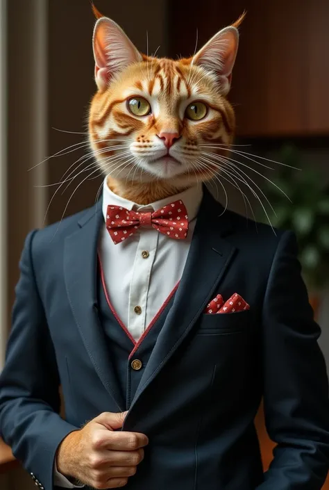 Make a cat in a suit with the written phrase Im looking for sex