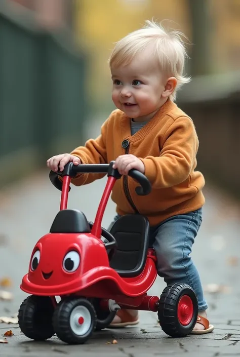  MAKE A BABY PLAYING WITH A STROLLER  , A CHILD PLAYING WITH A STROLLER , A TEENAGER PLAYING WITH A STROLLER , AN ADULT PLAYING WITH A STROLLER  ,AN ELDERLY PERSON PLAYING WITH A STROLLER .BUT LET IT BE THE SAME RED STROLLER A TOY CAR AND I WANT THE PHASES...