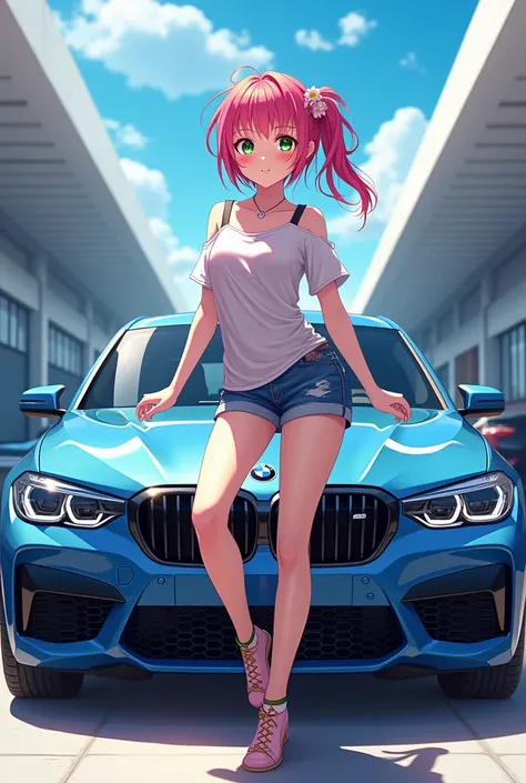  Caro
anime character
 Im parked in front of a BMW car