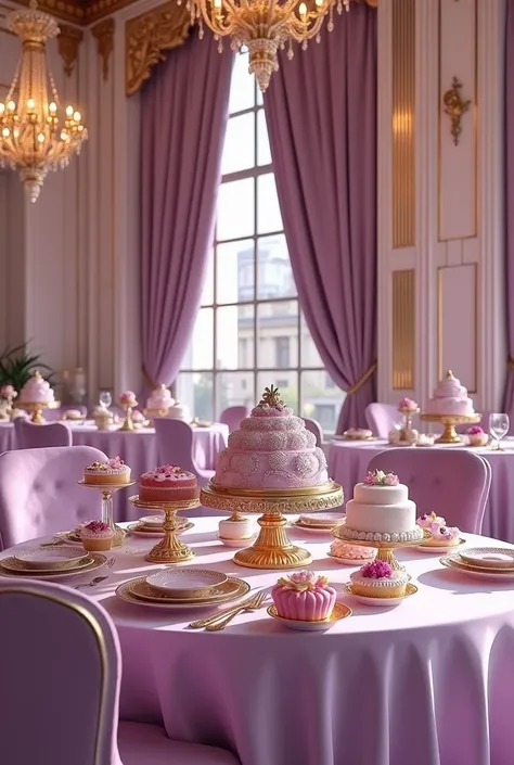 establishment of desserts in lilac and gold colors