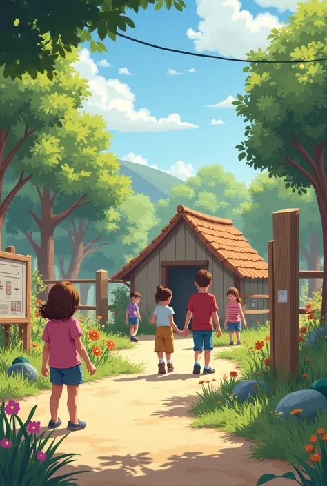 outside an open-air museum ,  with clues that guide children through different areas. So,  while solving puzzles and questions ,  they discover facts about the museum 