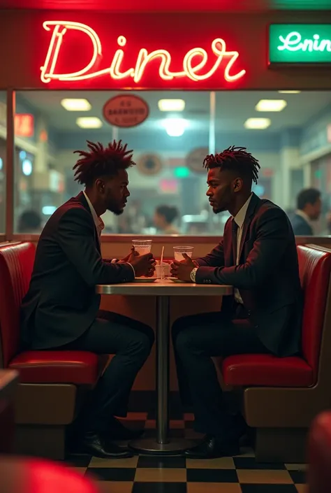  A weird guy sits next to the black protagonist,Theyre at a diner  