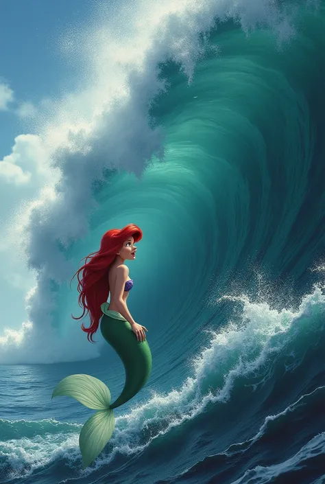 Ariel on top of the tsunami crying