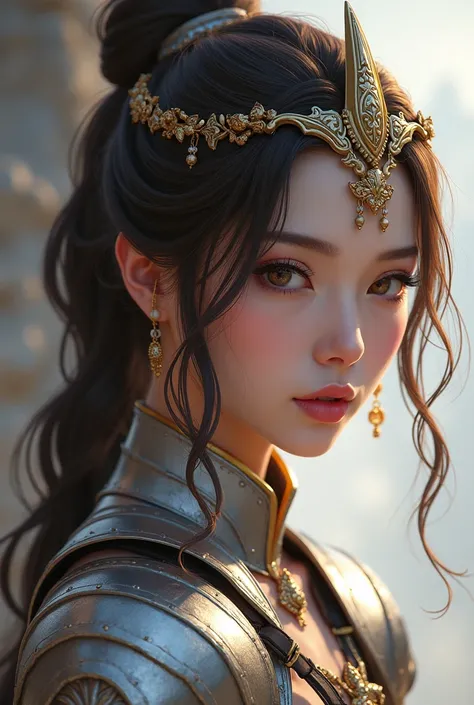 a close up of a woman in armor holding a sword, concept art by Yang J, Artstation, fantasy art, goddess. extremely high detail, a beautiful fantasy empress, anime goddess, extremely detailed artgerm, art of wlop, wlop rossdraws, extremely detailed goddess ...