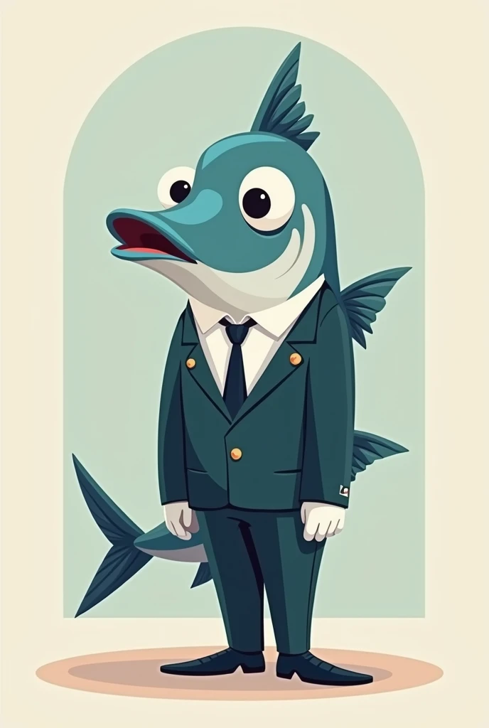 An important herring in a suit.  cartoon style . Minimalism.