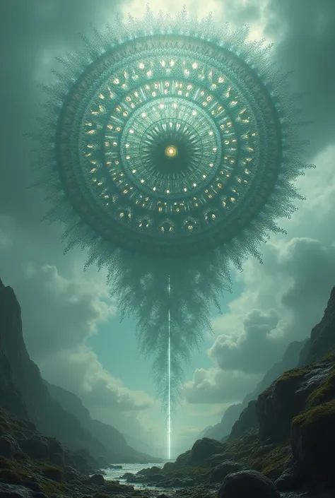 Giant wheel of wings of Angles full of eyes descends from the sky