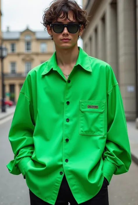 Palm Angels brand oversized shirt color green mens images for store
