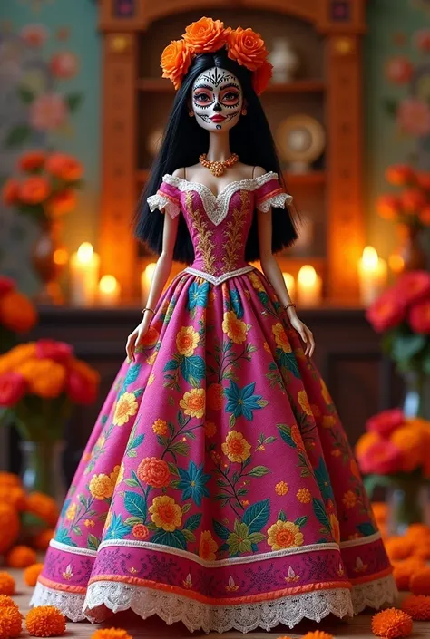 Create a Barbie Day of the Dead dress 