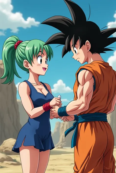 Bulma in Viquini in four putting Gokus penis in it 
