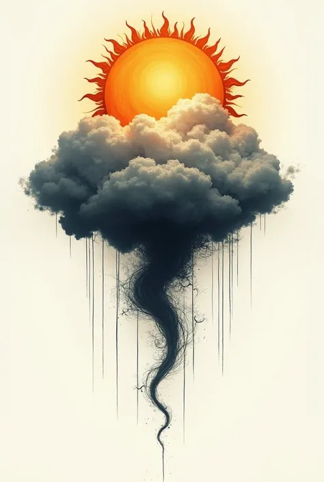 A tattoo drawing with a rain cloud with a sun above