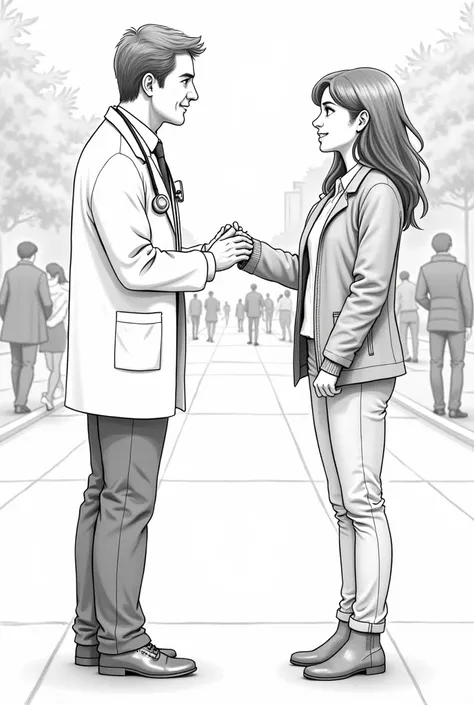  doctor and normal person greeting each other drawing (2 people in total ) Let them greet each other from afar
