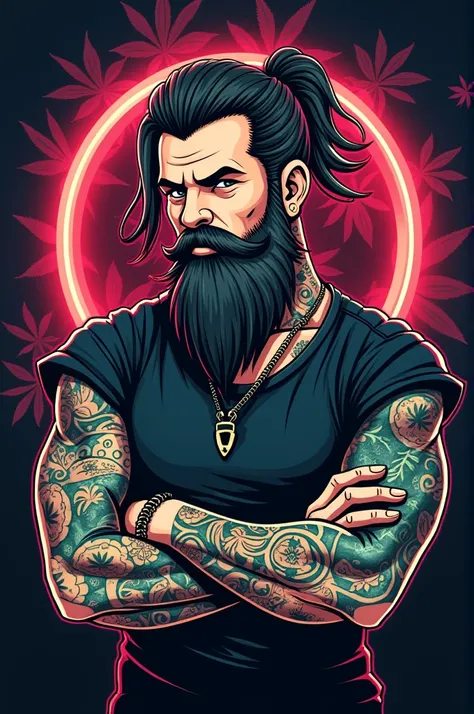 Animated logo of a tattooed marijuana barber