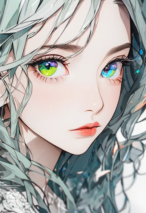 Please make your hair blue，(((absurdres,  highres icon, ultra detailed, HDR, master piece, best quality, extremely detailed, delicated features, noise removal))), 1 woman, Age 22 years, long hair, Beautifully drawn eyelashes Long, narrow eyes, perfect eyes...