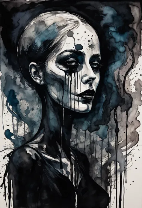 an expressionism illustration showing characteristics of sins, ((Ink painting style)), macabre, morbid, ((sensual)), ((sexual)), ((dark atmosphere)), ((insane)), ((abstract art))