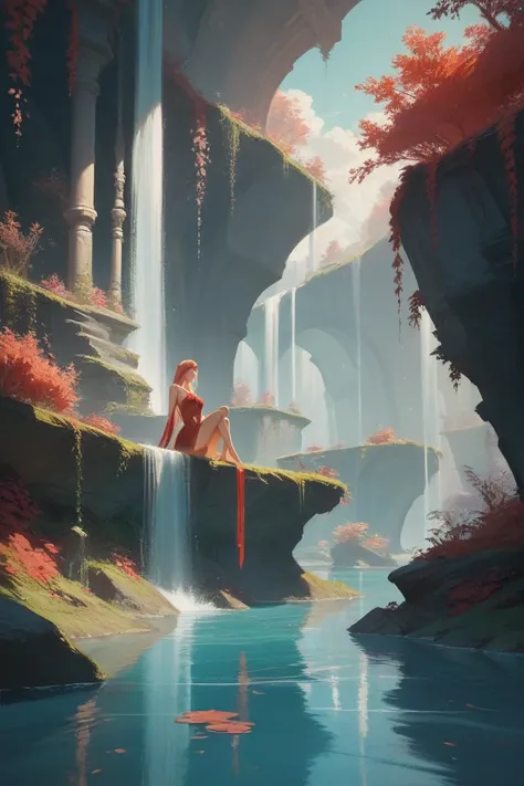 red, beautiful, water, concept art