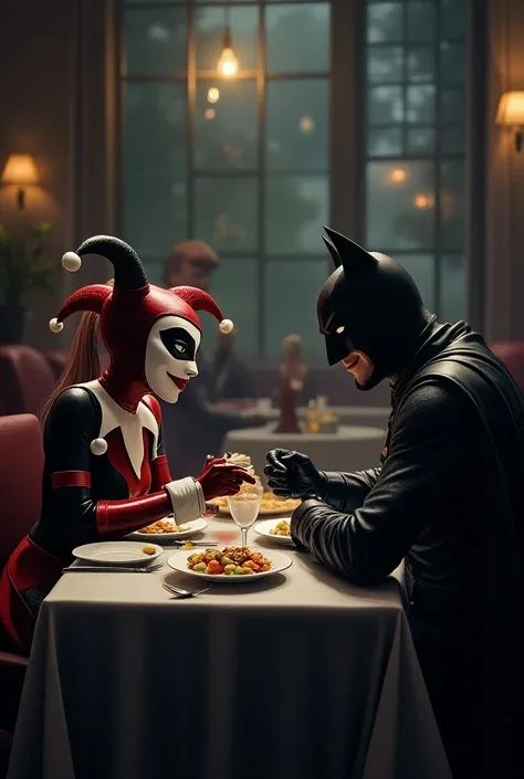 Alerquina having dinner with Batman