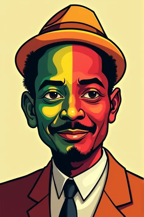 Design a cartoon head of Kwame inkrumah with multi coloured face 