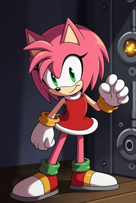 score_9, score_8_up, score_7_up, source_anime, source_furry, 1girl, 8k, confident, smirk, large breasts, amy rose, sonic series, furry, indoors, bank vault, large Jewel, jewels, gold, display, thief, midnight, dark, stealing, swimsuit, by Akami Mirai