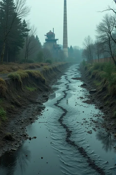 Disposal of dirty water in a river leaving a factory 