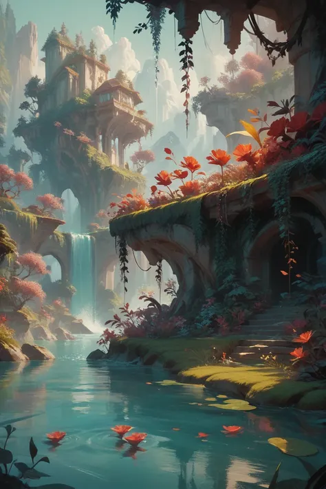 red, beautiful, water, concept art