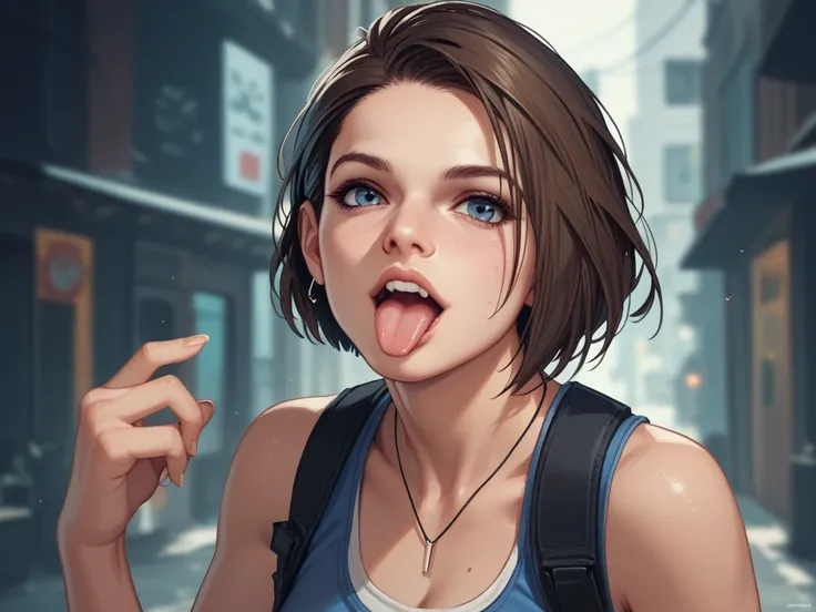 Jill Valentine sticking her tongue out obscenely