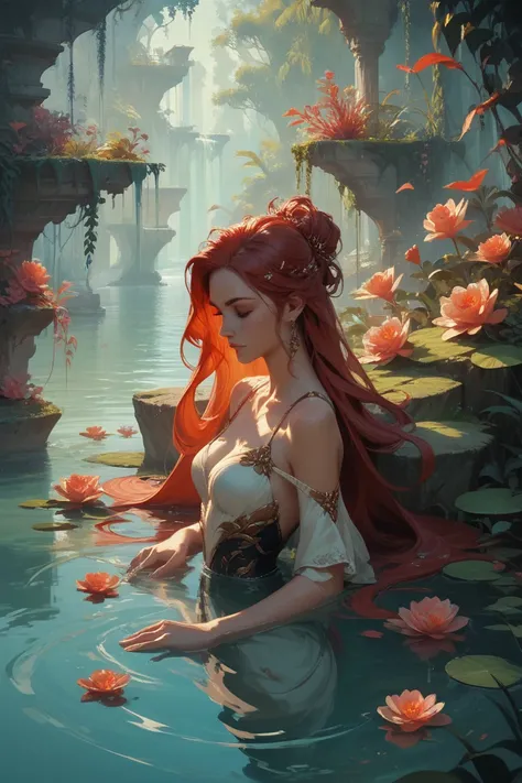 red, beautiful, water, concept art