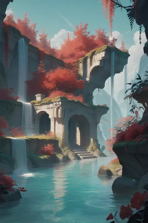 red, beautiful, water, concept art