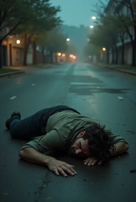 Drunk man sleeping in the middle of the street
