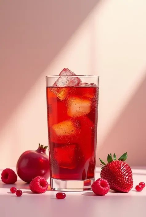 Generate 4 images of iced black tea with red fruits.
