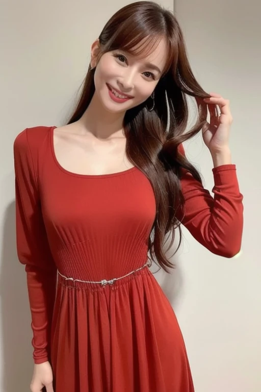               1 girl,     8K images、       High image quality   , Long and thin 、     Big Eyes、eyelash、double、Namida bag           、 stiff hair  、       I narrowed my eyes. . . . . . . . . . . . .:1.2,    , Age 26, : 170 cm、A light smile, teeth,           ...