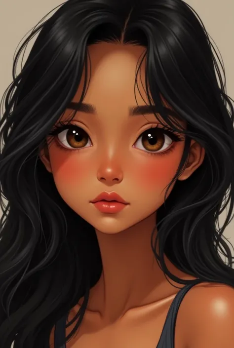 Cinnamon-skinned girl with black hair with a big nose 