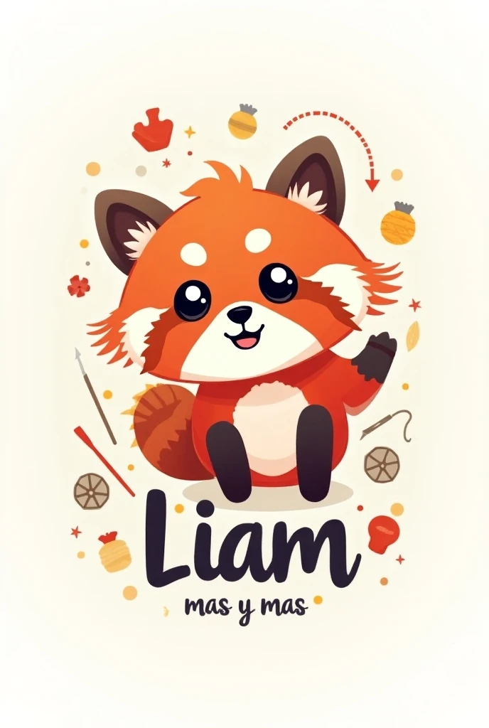 Create a logo with a red Panda that says LIAM and down stitching and more and flying around needles threads and rules in Spanish 