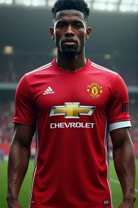 Draw a  wearing a manchester united jersey