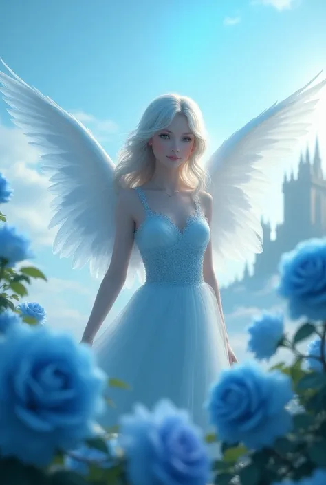 Angel　Sky Blue　 blue roses 　Castle　fantasy　 Fantasy　 Closeup 