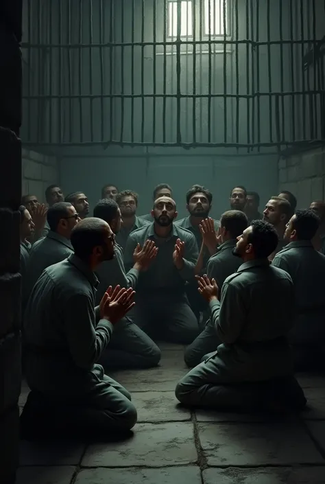 Men praying to God in a jail