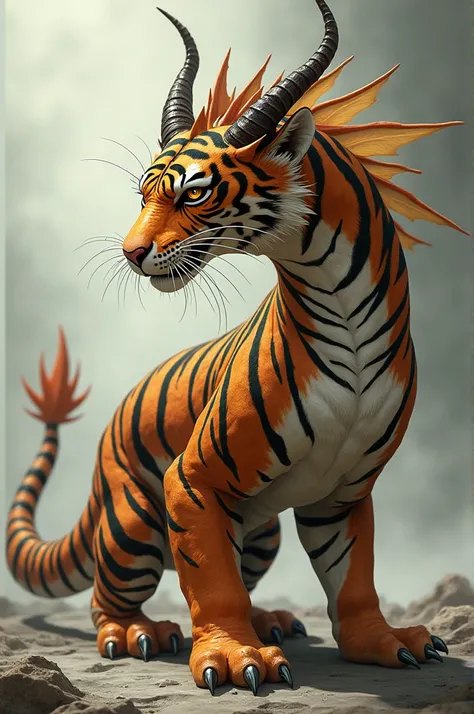 Creating a "tiger-dragon" hybrid can lead to a fascinating creature with both majestic and fearsome qualities! Here’s an idea for combining these two:

Physical Characteristics:

1. Head and Face: Start with the head of a tiger, but give it dragon-like fea...