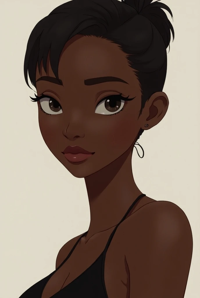 A tall black girl portrait png cute nice pretty only fron chest and up realistic anime 