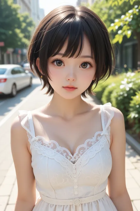 score_9,score_8_up,score_7_up,BREAK, rating_safe,source_real,one girl,tiny,oblong face,short face,narrow chin,detailed face,idol eyes,big eyes,short eyes,black eyes,dress,beautiful iris,small nose,small mouth,no make up,looking at viewer,medium breasts,cow...