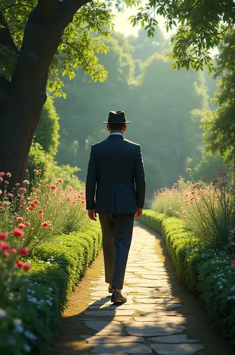 A man walking in the garden