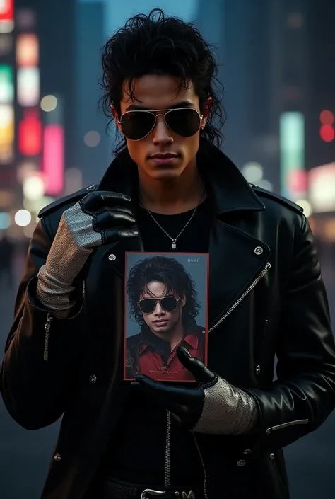 Michael Jackson holding a poster 