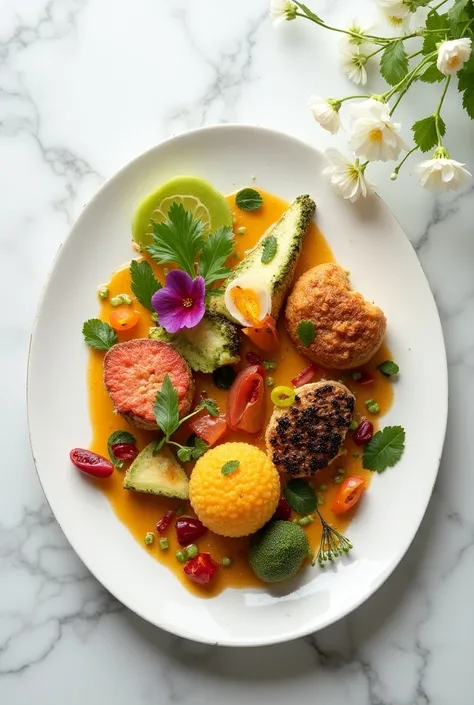 Plate of food seen from above