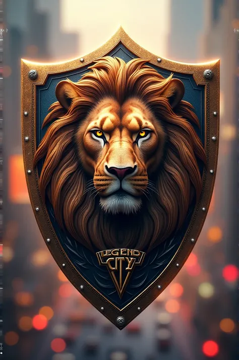 Team shield with the head of a lion and the name Legends City