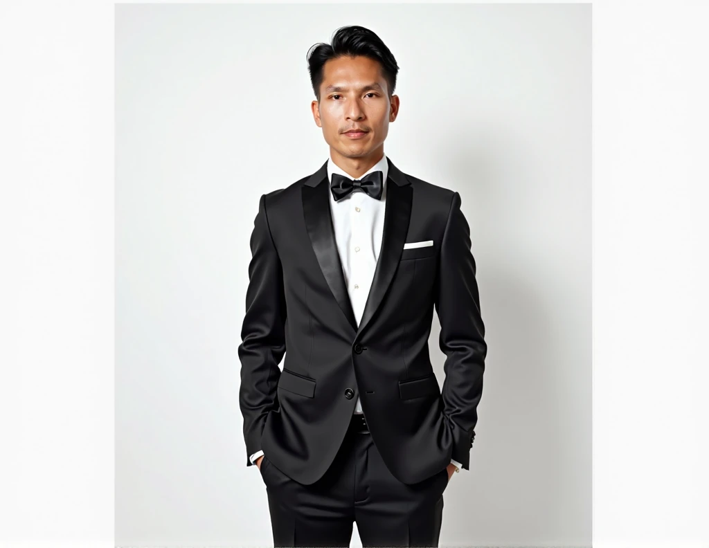 "Capture a high-resolution, masterful portrait of a man dressed in formal attire, taken with a Canon EOS 4000D camera. The subject should be positioned in a poised and elite stance, exuding confidence and sophistication. The composition should be meticulou...