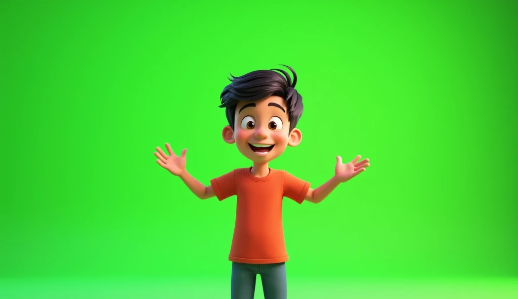 Generate an AI video in which a cartoon boy with the background green screen saying subscribe for more video in Hindi language