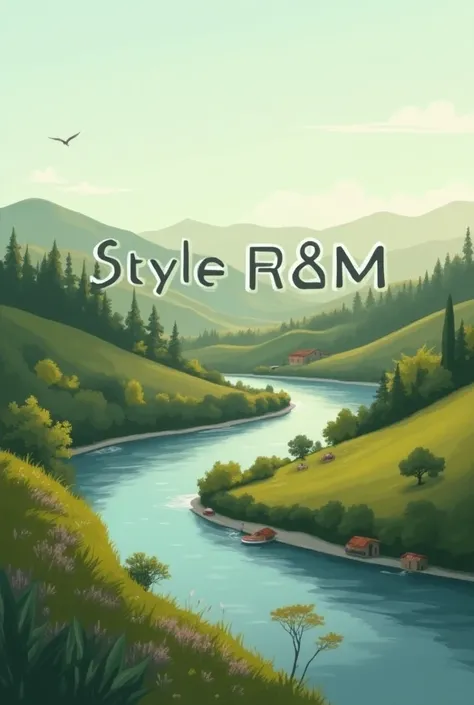  Logo of my recycled clothing store , textual name : "style r&m",  with a natural background of the city of Valdivia, Chile