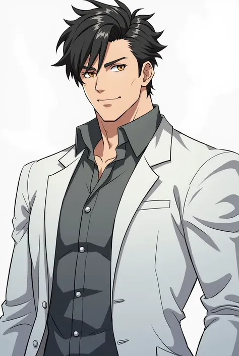 torso anime ,  white coat and gray shirt