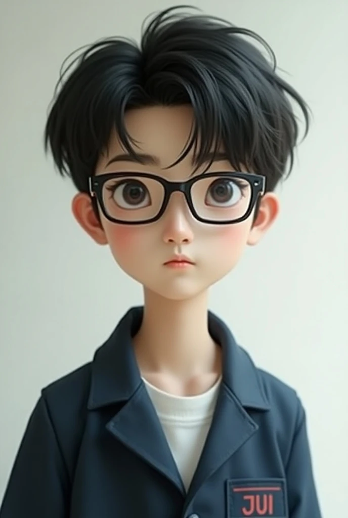 Picture a tall, slightly skinny Korean high school student wearing glasses